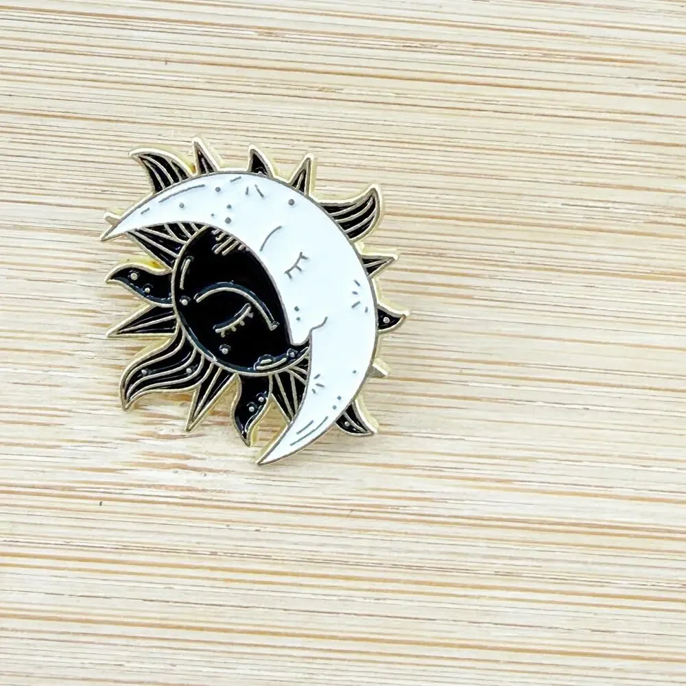 Sun & Moon Yin Yang Black and White Enamel Pin